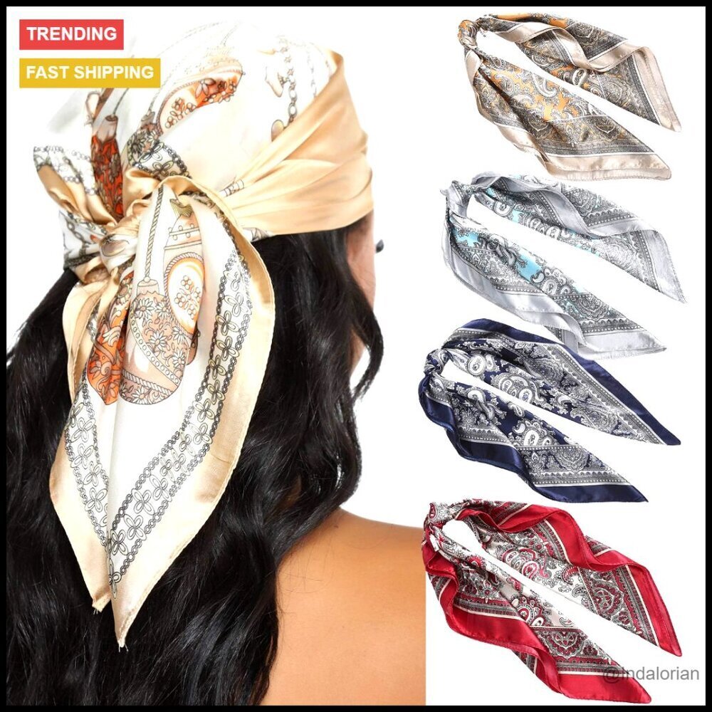 Satin Bandana Set Elegant Silk-Like Head Scarf Boho Chic Accessory